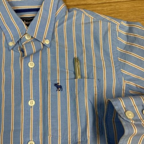 Abercrombie Dress Shirt Youth Boys Size L Striped Long Sleeve Casual Button Up - Picture 6 of 14